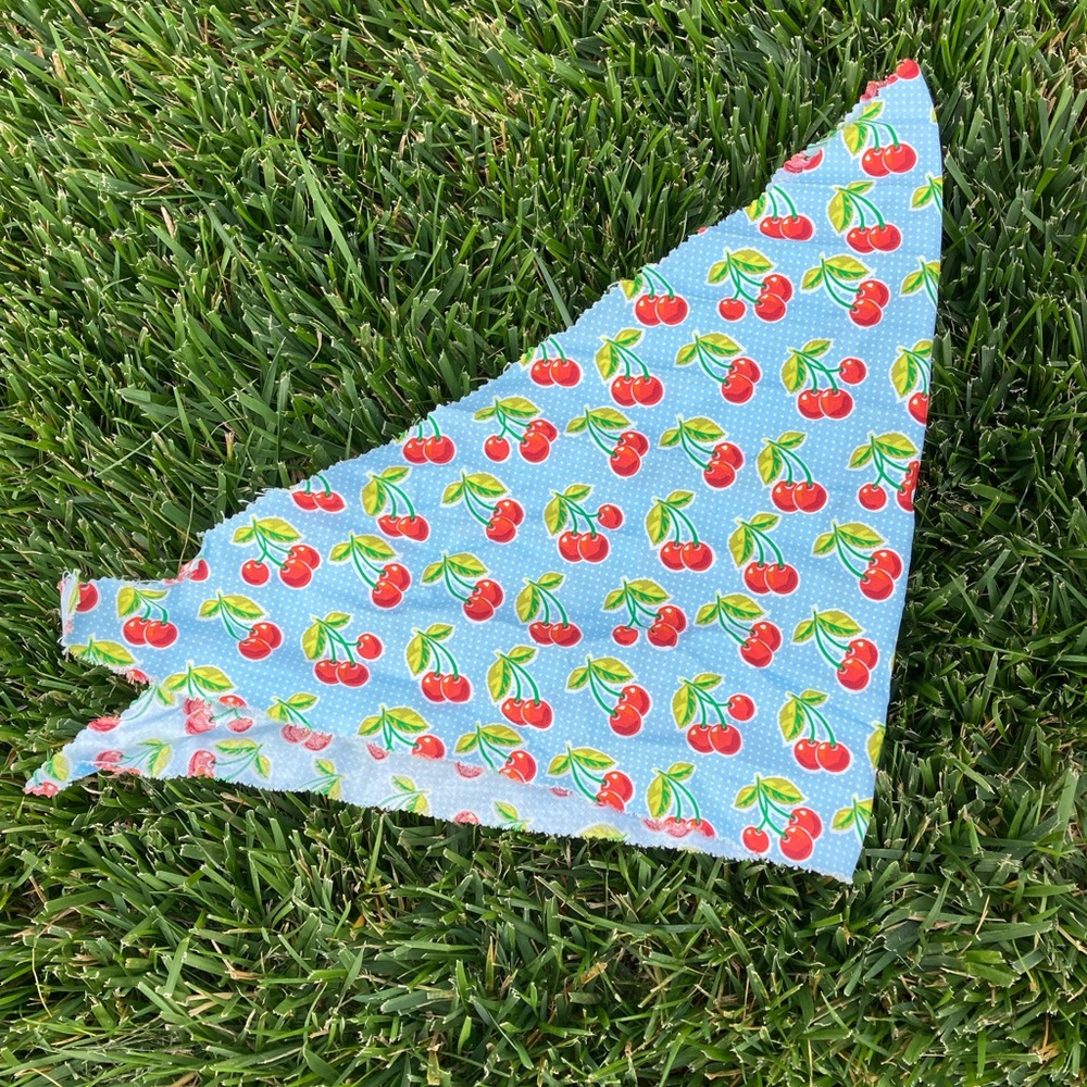 NEW Blue Polka Dot Cherries Dog Scarf/Bandana